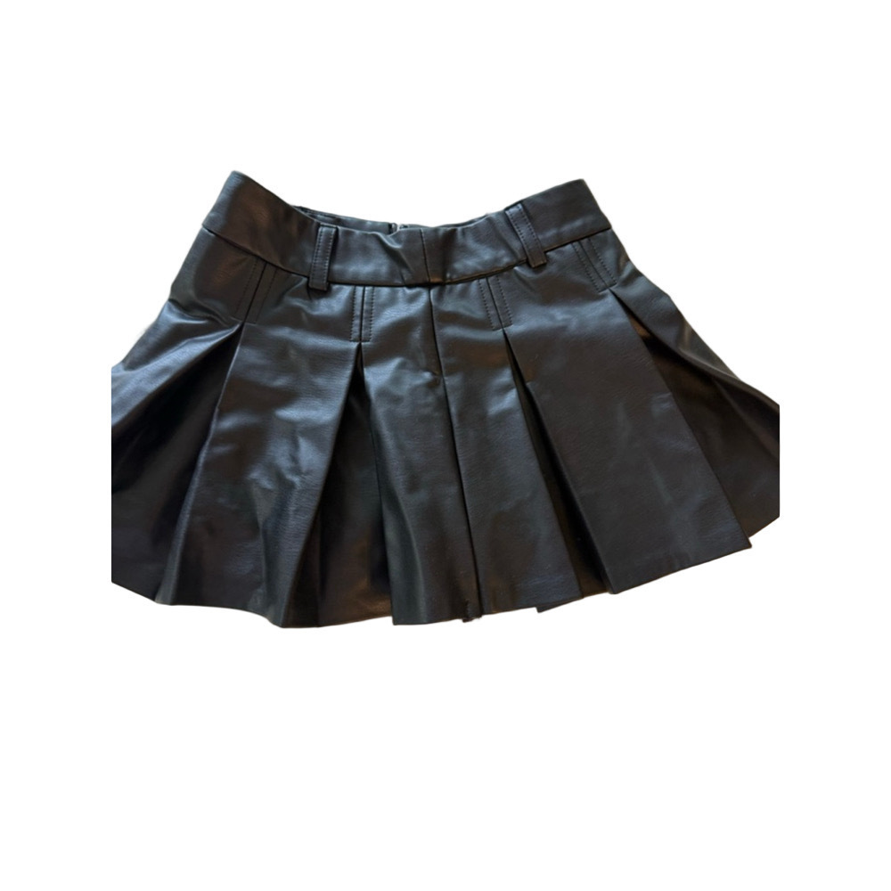 Girls ZARA Black Pleated Faux Leather Skirt Size 6